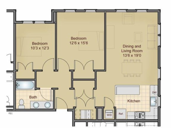 Taymil Burnham 2 Bedroom 1 Bathroom Floor Plan